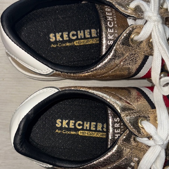 Skechers Metallic Gold Sneakers with Red and White Accents and Pearl details - Picture 2 of 6